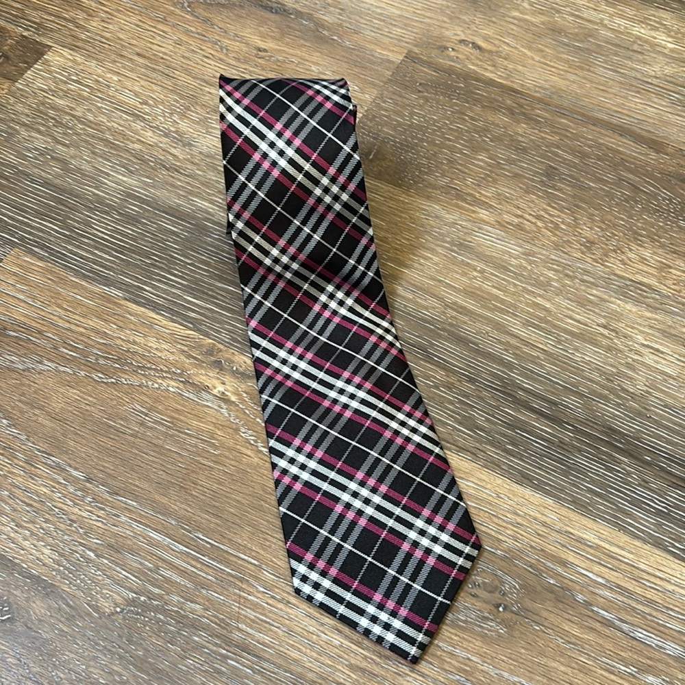 Ralph Lauren men’s tie black pink and white plaid